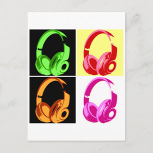 Carte Postale Casque de quatre couleurs Pop Art Tête Téléphone
