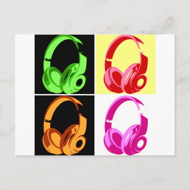 Carte Postale Casque de quatre couleurs Pop Art Tête Téléphone (Devant)