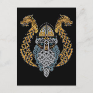 Carte Postale Casque Viking Dragon Valknut Valhalla God Odin