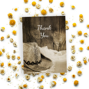 Carte Postale Casquette Cowboy et Merci Mariage campagnard en bo
