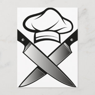 Carte Postale Casquette de Chef et Couteaux