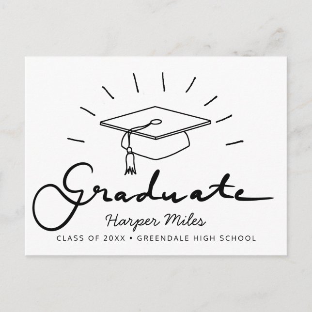 Carte Postale Casquette de diplôme doodé avec rayons (Devant)