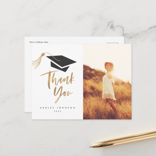 Carte Postale Casquette de diplôme et Tassel Gold Foil Photo car (Devant/Arrière en situation)