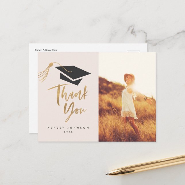Carte Postale Casquette de diplôme et Tassel Gold Foil Photo car (Devant/Arrière en situation)