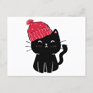 Carte Postale casquette noir chat xmas