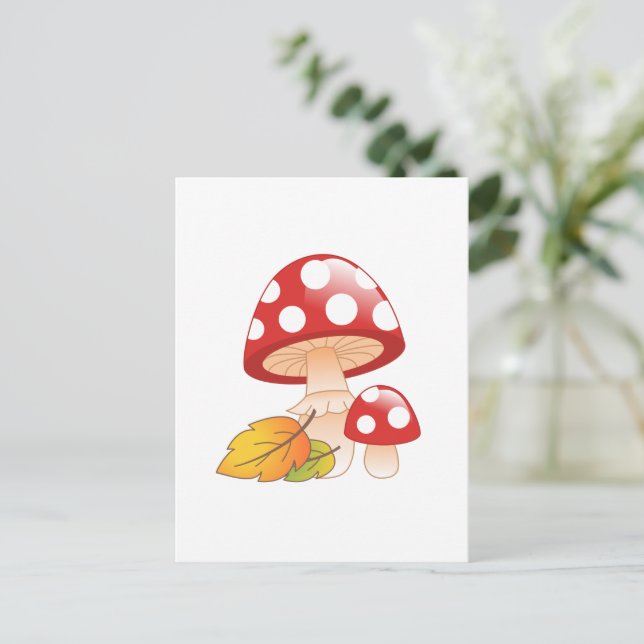 Carte Postale Casquette rouge Toadstool Champignons et Feuilles (Debout devant)