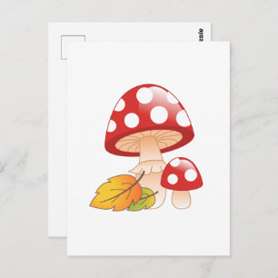 Carte Postale Casquette rouge Toadstool Champignons et Feuilles