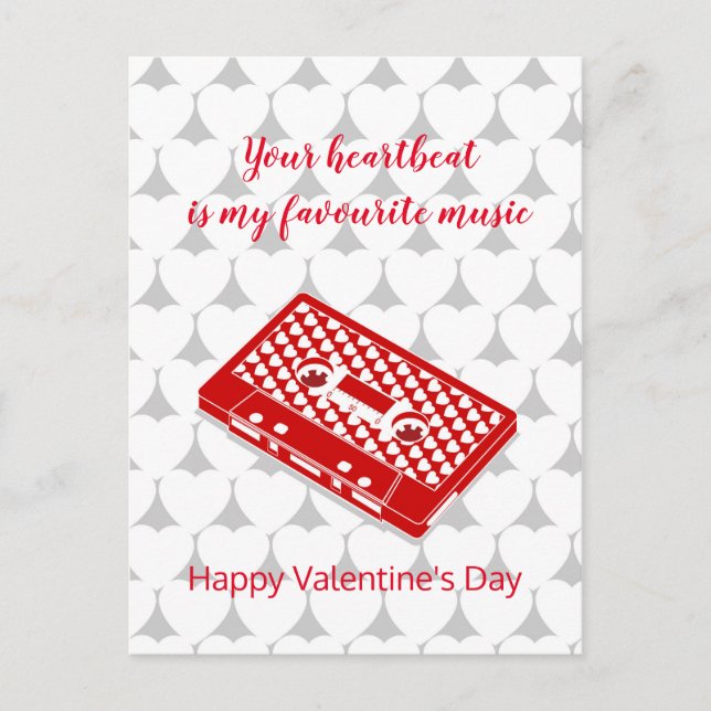Carte Postale Cassette audio rouge rétro pour la Saint-Valentin (Devant)
