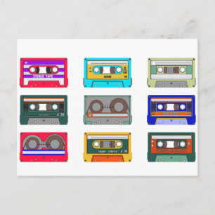 Carte Postale Cassettes Colorés Rétro Nostalgie des Années 80