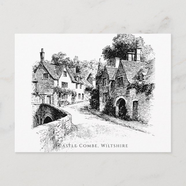 Carte Postale Castle Combe Village Sketch, Wiltshire England (Devant)