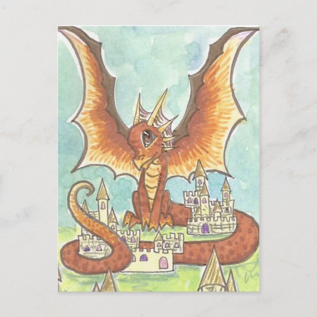 Carte Postale Castle Guard - Cartoon Dragon Imaginaire Art (Devant)