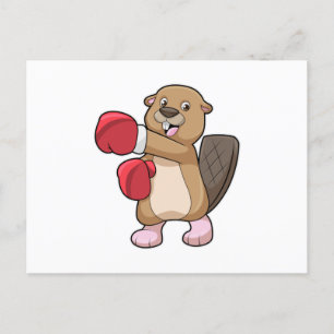 Carte Postale Castor à la boxe avec gants de boxe