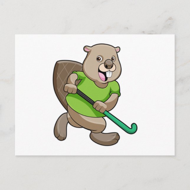Carte Postale Castor au hockey avec une batte de hockey (Devant)