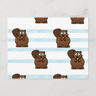 Carte Postale Castor sur bandes bleues