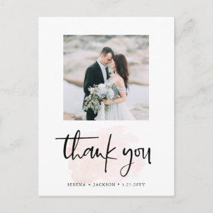 Carte Postale Casual Script   Merci photo minimaliste de Blush