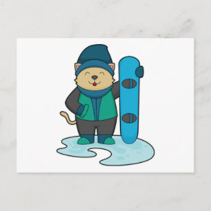 Carte Postale Cat as Snowboarder
