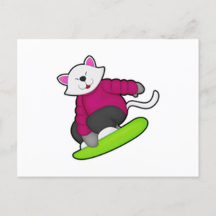 Carte Postale Cat as Snowboarder
