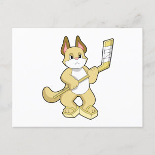 Carte Postale Cat at Ice hockey with Ice hockey stick