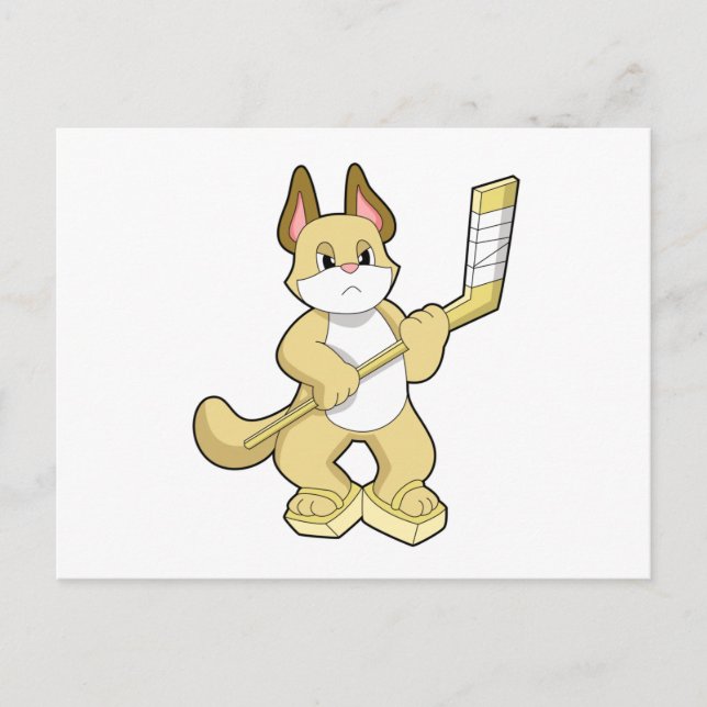 Carte Postale Cat at Ice hockey with Ice hockey stick (Devant)