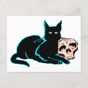 Carte Postale Cat et crâne Illustration d'Halloween