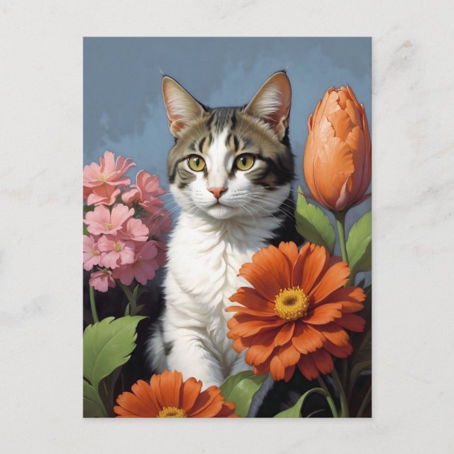 Carte Postale cat flowers (update) (Devant)