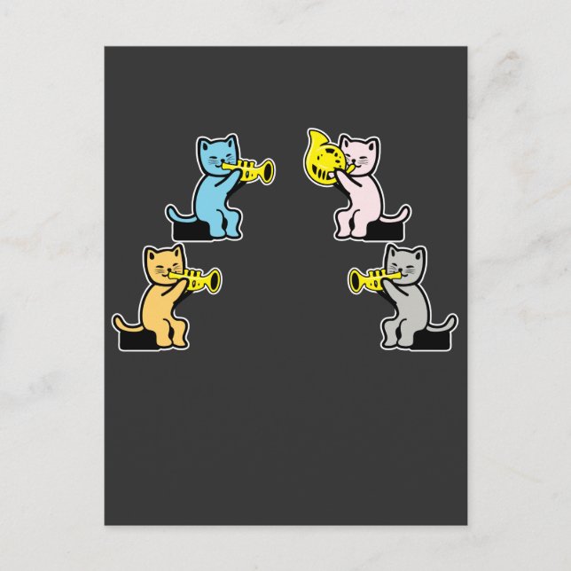 Carte Postale Cat joue trombone trompette (Devant)