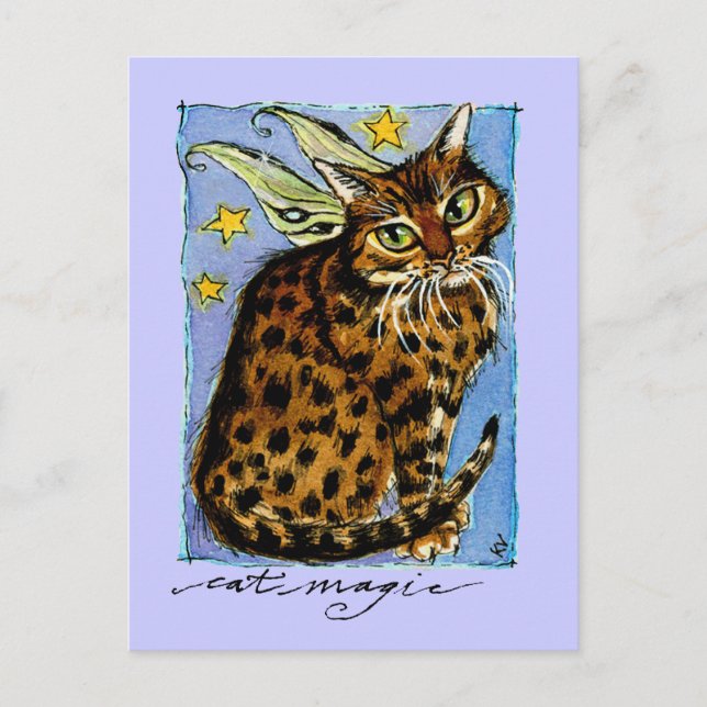 Carte Postale Cat Magic Ocicat avec ailes de fées (Devant)
