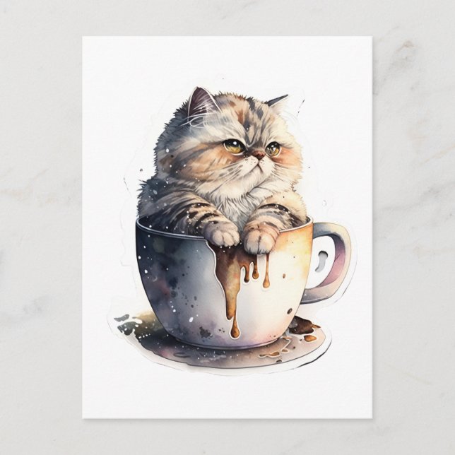 Carte Postale Cat Miaw Cute Cat Café Lover (Devant)