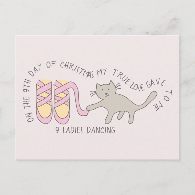 Carte Postale Cat Neuf Jour 9 Dames Danser Noël (Devant)
