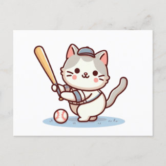 Carte Postale Cat playing baseball