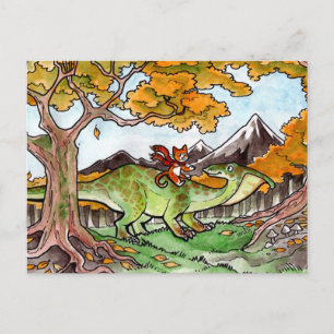 Carte Postale Cat Ride a Dinosaur