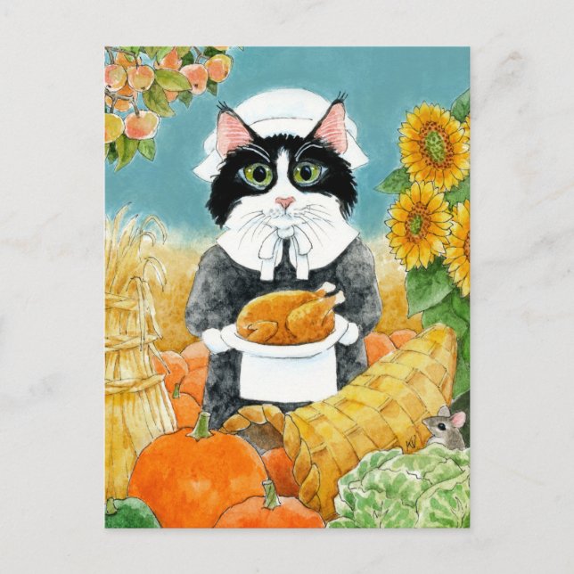 Carte postale Cat Thanksgiving Turkey Friendsgivin (Devant)