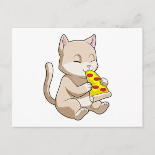 Carte Postale Cat with Pizza