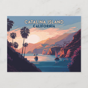 Carte Postale Catalina Island California Boats Sunset Retro