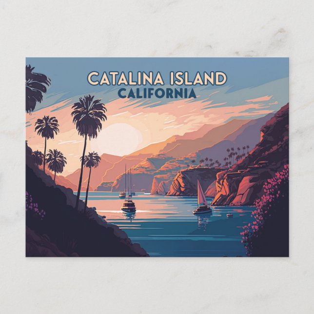 Carte Postale Catalina Island California Boats Sunset Retro (Devant)
