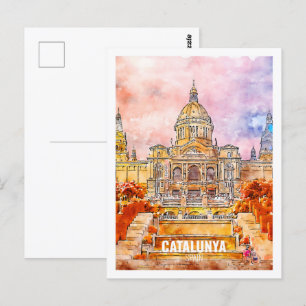 Carte Postale Catalogne Espagne Fameux Voyage Aquarelle Sketch