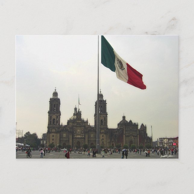 Carte Postale Catedral en el Zocalo del DF con la Bandera Mexica (Devant)