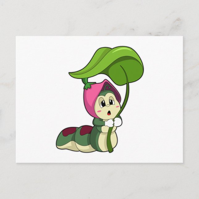 Carte Postale Caterpillar avec feuille (Devant)