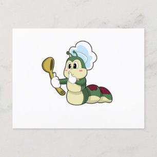 Carte Postale Caterpillar en chef avec cuillère en bois