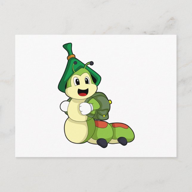 Carte Postale Caterpillar en tant qu'étudiant avec sac à dos (Devant)