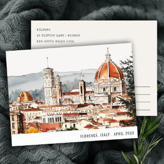 Carte Postale Cathédrale de Florence Italie Aquarelle Voyage Ita