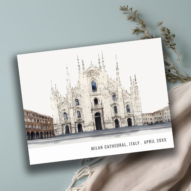 Carte Postale Cathédrale de Milan Italie Aquarelle Voyage italie (Créateur téléchargé)