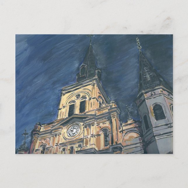 Carte Postale Cathédrale de nuit, Quartier français (Devant)