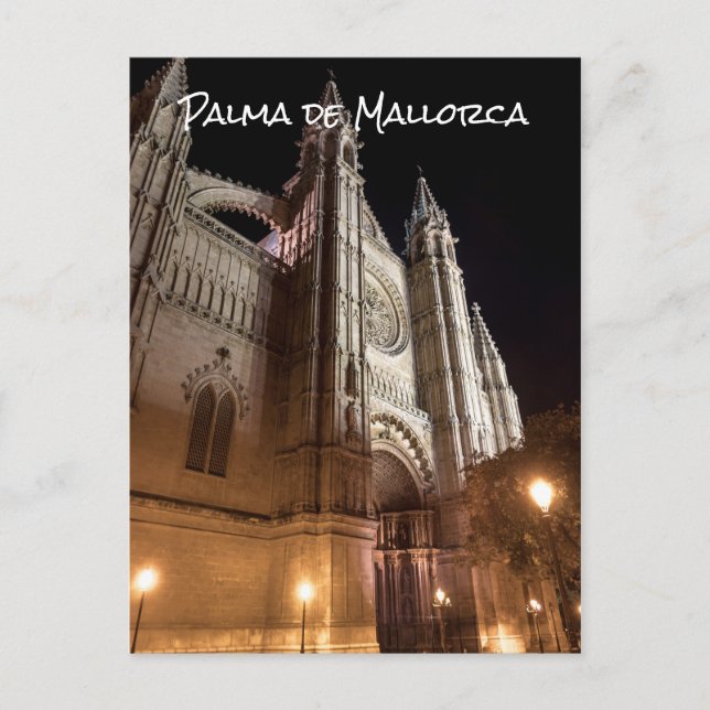 Carte Postale Cathédrale de Palma de Majorque la nuit - Espagne (Devant)