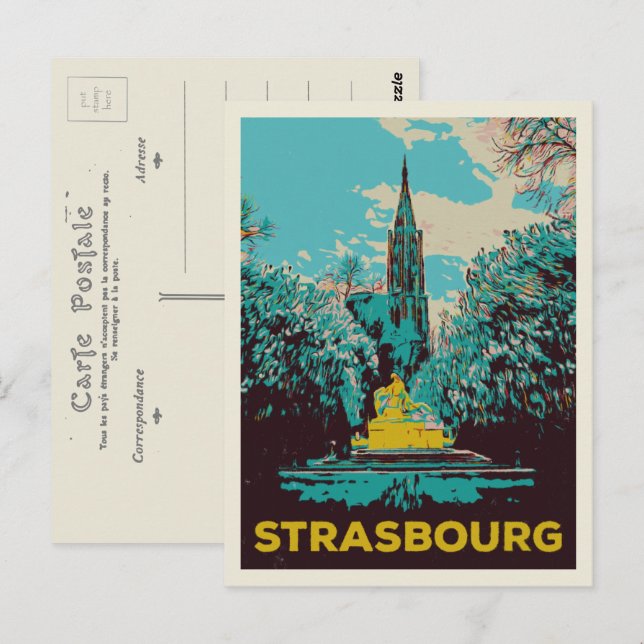 Carte Postale Cathédrale de Strasbourg, illustration France (Devant / Derrière)
