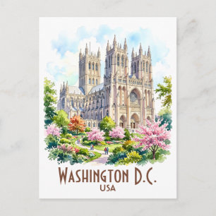 Carte Postale Cathédrale de Washington Aquarelle Religieuse Pers