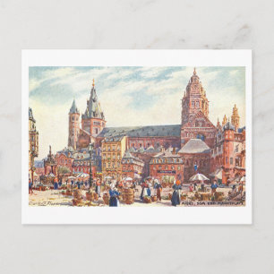 Carte Postale Cathédrale et place du marché vintage, Mayence, Al