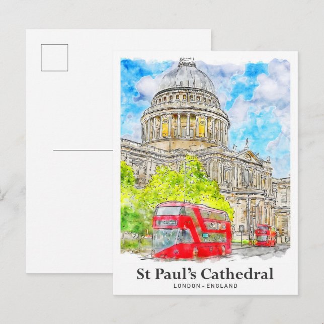 Carte Postale Cathédrale St Paul Londres Travel Aquarelle (Devant / Derrière)