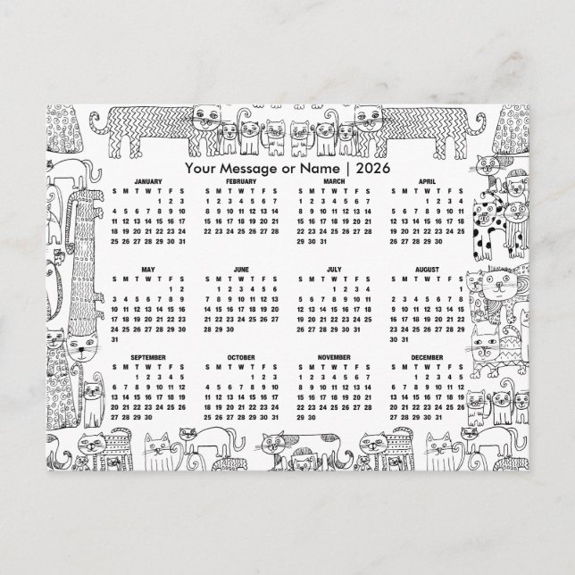 Carte Postale Cats 2026 Calendar Personalized Message or Name (Devant)