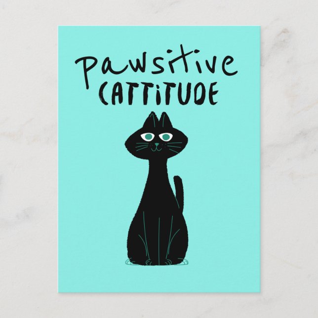 Carte Postale Cattitude provocatrice Cute Humour Chat Noir Turqu (Devant)